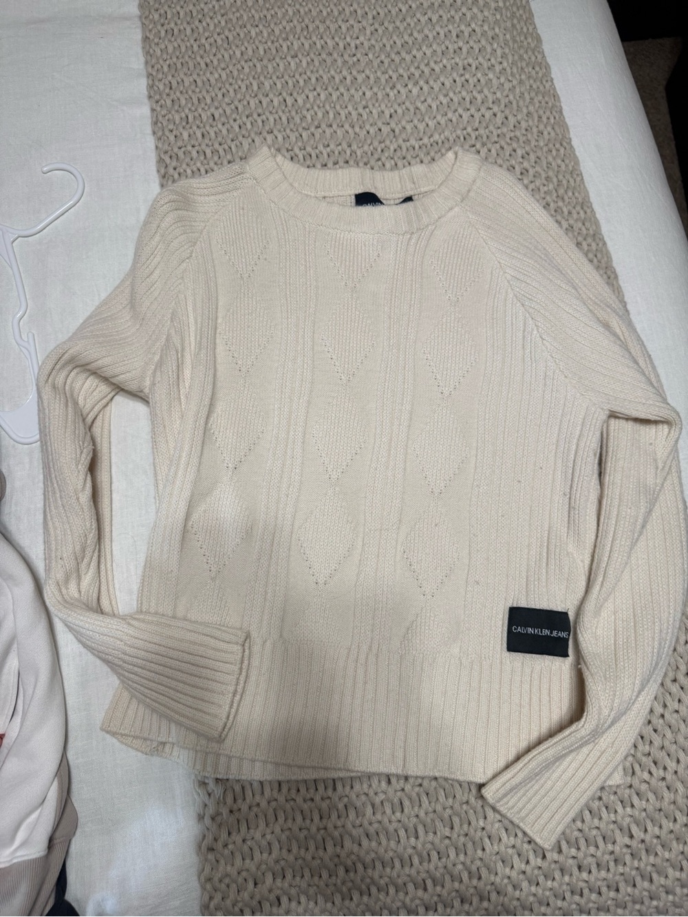 Calvin Klein Jeans Cream Cable Crewneck Sweater